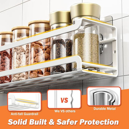 Bunoxea Spice Rack wall mounted 2 Pack, Space-Saving Spice Organizer for Spice Jars and Seasonings,Screw or Adhesive Hanging Spice Rack Organizer for Your Kitchen Cabinet,or Pantry Door,White