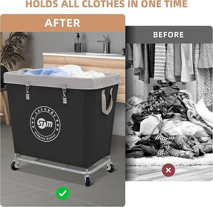 STORAGE MANIAC Commercial Laundry Hamper with Heavy Duty Steel Frame, 320 L Industrial Laundry Basket Cart with Wheels for Hotel, Home, Laundry Room, 31.7''L x 19.3''W x 30.91''H, Large Black