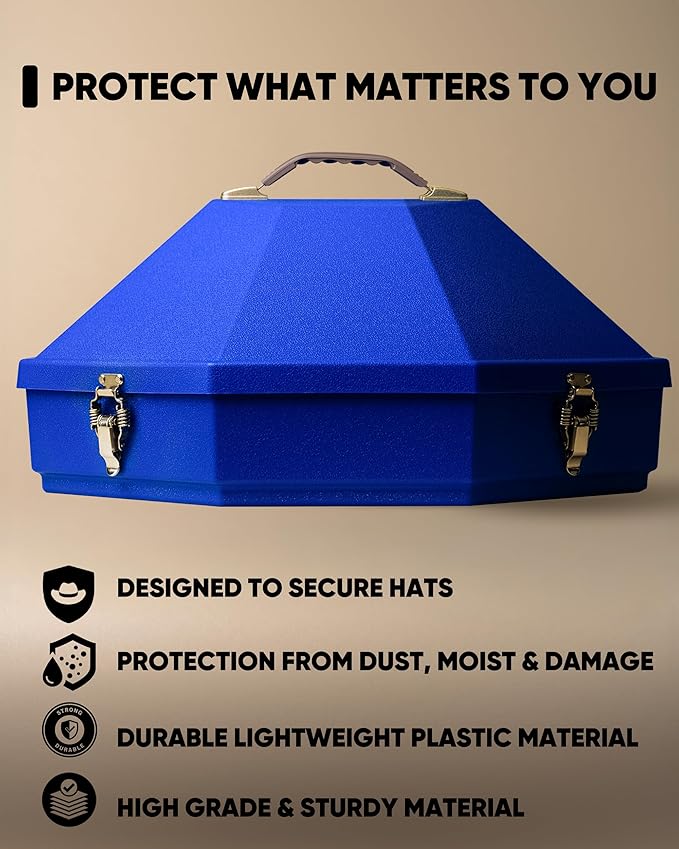 Cowboy Hat Box for Travel – Cowboy Hat Travel Case Hard w/Mirror, Latches & Bag – Hat Can - Western Hat Boxes for Men & Hat Boxes for Women Storage - Royal Blue
