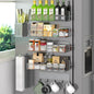 Magnetic Spice Rack for Refrigerator, 7 Pack 100% Metal Strong Magnet Shelves, Kitchen Spice Organizer W/ Hook Rack, Paper Towel Holder, Utensils Caddy, Home Laundry Room Storage Organization (Grey)