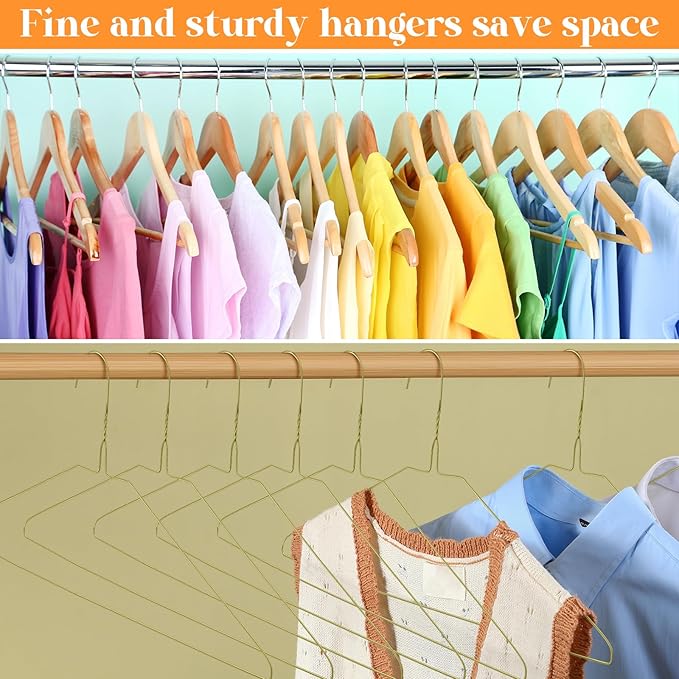 Yuntau 120 Pcs Wire Hangers Bulk 17.7" Dry Cleaner Hangers, Suit Holders for Home Caped Clothing (Gold)
