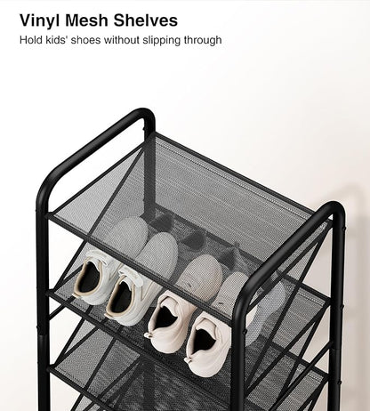 STO STO 8-Tier Narrow Shoe Rack with Lockable Wheels, Double-Sided Vinyl Mesh Shelf Shoe Organizer for Up to 30 Pairs, Slim Space Saving Metal Rolling Shoe Storage for Entryway, Closet, Hallway