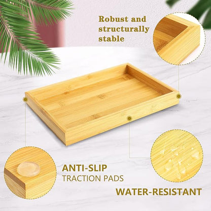 Natural Bamboo Vanity Tray, Sink Tray, Smooth and Thick Wooden Tray for Toilet Tank and Bathroom Counter Top, Kitchen Decor Wood Holder and SPA Home, 11.5x7.6x1.2 inches