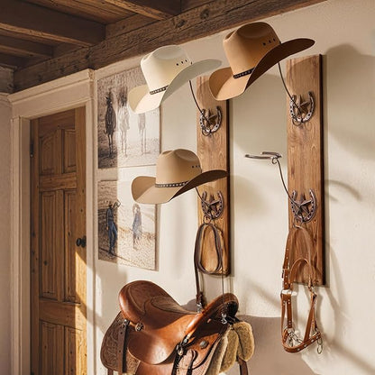 Cowboy Hat Organizer Rack for Wall 4 Pack Metal Cowboy Hat Holder Wall Mounted Iron Western Wall Decor Horseshoe Hat Hanger for Storage and Display at Closet Bedroom Living Room
