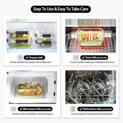 coccot Glass Food Storage Containers with Lids Airtight, Glass Meal Prep Containers with Snap Lids for Food, Bpa-free,Easy to Open&Close/Microwave,Oven,Freezer,Dishwasher Safe/Leak-proof [10 Pack]