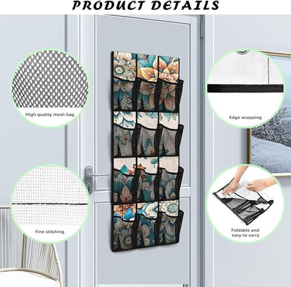 Mandalas Over The Door Shoe Organizer 12 Pockets Over The Door Hanging Organizer for School Butterfly Shoe Holder Hanger Space Saving Wall Hanging Storage