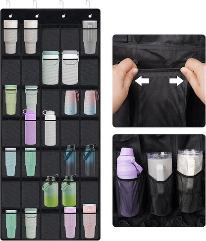 NiHome Multi-Functional 35 Pockets Door Hanging Organizer Fit for Stanley Tumbler in Kitchen, Pantry, Bedroom, Bathroom, Large Capacity Elastic Mesh Secure Storage Cup Holder, Foldable for Home and RV