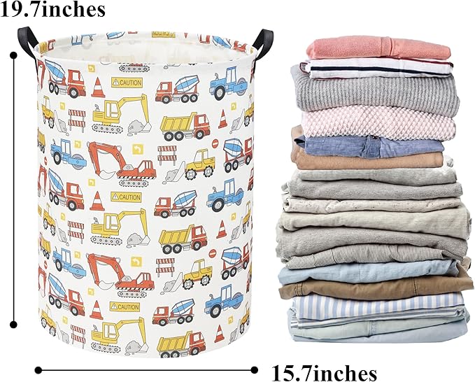 Kids Laundry Basket Baby Hamper for Nursery Boy Kids Hamper Cute Kids Toys Storage Bin Organizer Engineering Vehicle Room Decor for Home(Engineering Vehicle)