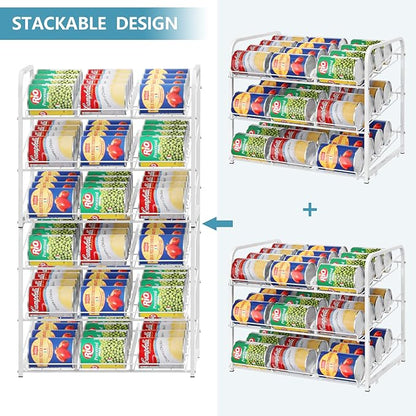 BTY Can Organizer for Pantry Stackable Can Rack Organizer 2 Pack Stacking Can Storage Dispensers 3 Tier Small Space Holds up to 36 Cans for Pantry, Kitchen, Cabinet White
