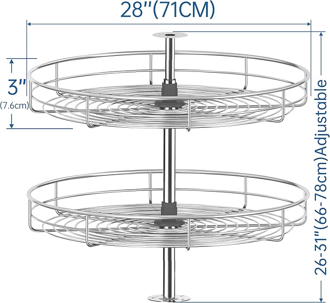 JOWBOOW 28" Chrome Corner Cabinet Lazy Susan, Full Circle Corner Cabinet Lazy Susan Replacement Shelves Rotating Rack for Corner Base Kitchen