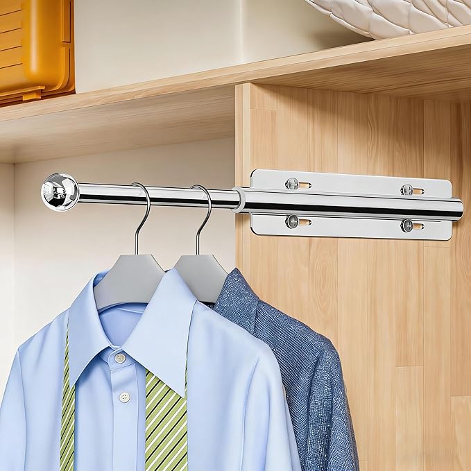 12-23 Inch Valet Rod for Closets Pull Out,Retractable Closet Valet Rod Slide Out,Heavy Duty Valet Rod for Closet Space, Laundry Room, RV, Wardrobes (Silver)