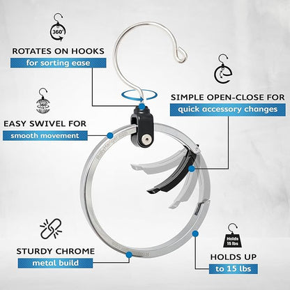 Rolly Hanger® Closet Space Saver – Premium Rotating Aluminum Organizer for Belts, Ties, Hats & Handbags – Heavy Duty 360° Swivel – Declutter & Maximize Storage (3 Pack)