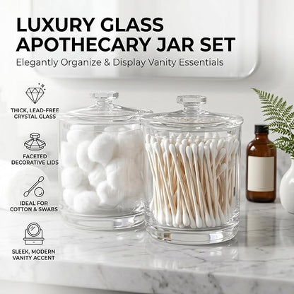 ForPro Clear Acrylic Apothecary Jars with Lids, Set of 2 Shatterproof Qtip Holder & Cotton Ball Container, 15 Oz Bathroom Vanity Organizer Canister for Kitchen & Office Decor, 4.5" x 3.5"