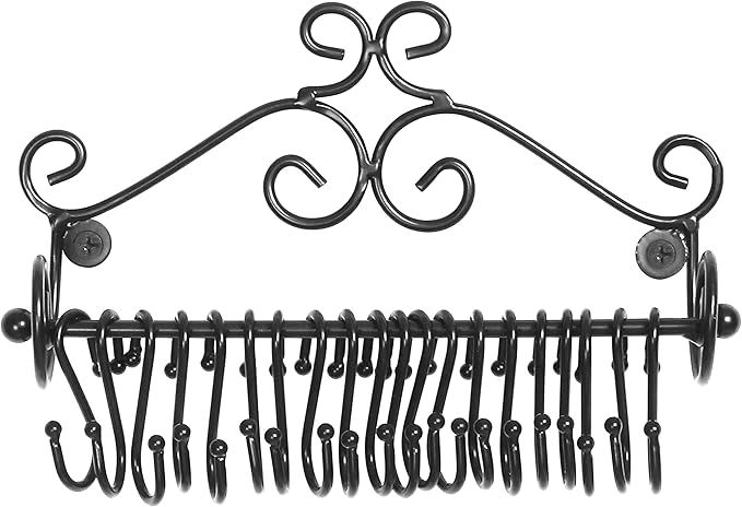 MyGift Jewelry Organizer - Wall Mounted Black Metal Scrollwork Design Necklace Holder Jewelry Display Storage Rack with 20 Hanging S-Hooks