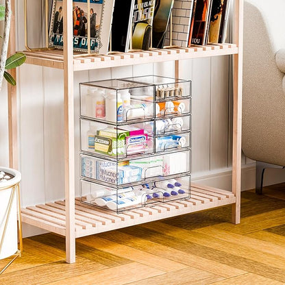 Yieach 8 Pack Clear Stackable Storage Drawers,Acrylic Drawer Organizer for Medicine,Palettes,Hair Accessories and Makeup Organizer,Plastic Drawers for Cabinet,Office,Desk,Bathroom Storage Containers