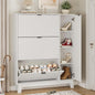 Xixini Shoe Cabinet with 3 Flip Drawers, 54" Tall Narrow Fluted Shoe Storage Organizer for Entryway, Hidden Wooden Shoe Rack with Adjustable Side Cabinet for Front Door Entrance, Hallway, Solid White