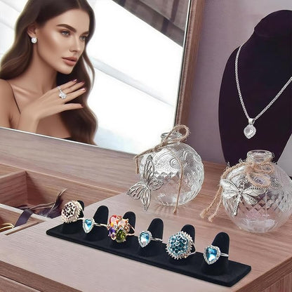Black Velvet Ring Display Stand, 2 Pcs Jewelry Organizer with 6 Slots for Large Rings – Velvet Jewelry Display Tray for Stores, Showcase & Vanity