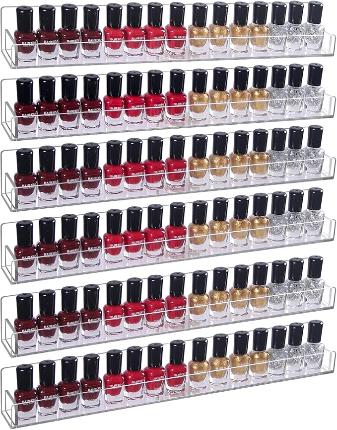 6Pcs/Set Acrylic Nail Polish Rack Wall Mounted,Lipstick Essential Oil Bottle Holder Organizer,Nail Paint Display Stand Shelf for Storage