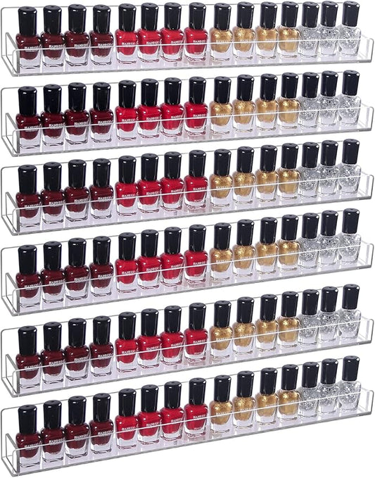 6Pcs/Set Acrylic Nail Polish Rack Wall Mounted,Lipstick Essential Oil Bottle Holder Organizer,Nail Paint Display Stand Shelf for Storage