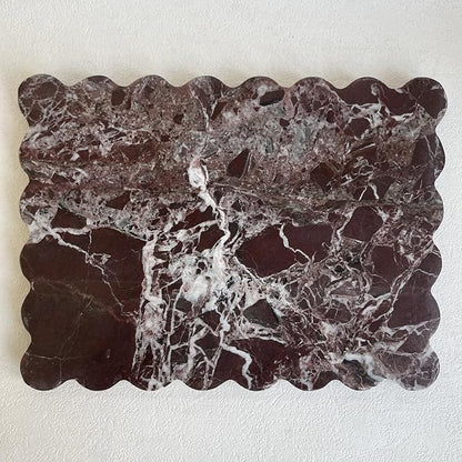 Natural Scalloped Marble Tray 10.8"x8",Rectangle Tray for Bathroom Kitchen Counter, Decorative Tray for Dresser (Rosa Levanto)