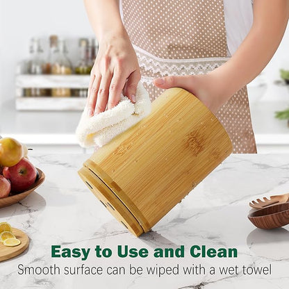 Utensil Holder, Bamboo Kitchen Utensil Holder for Countertop, 360°Rotating Cooking Utensil Crock for Kitchen Counter, 7.2" Large Utensil Organizer for Spatula