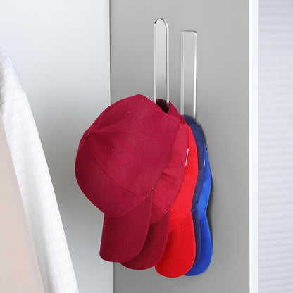 2 Packs Hat Hangers for Wall - Hat Hook Acrylic Baseball Hat Rack Adhesive Baseball Cap Organizer Hat Holder for Wall Closet Door Bedroom Organization