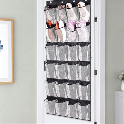 Over Door Shoe Storage 24 Mesh Pockets Over the Door Organiser for Shoes Multifunctional Hanging Shoe Rack Storage for Bedroom, Living Room, Bathroom, For Wardr