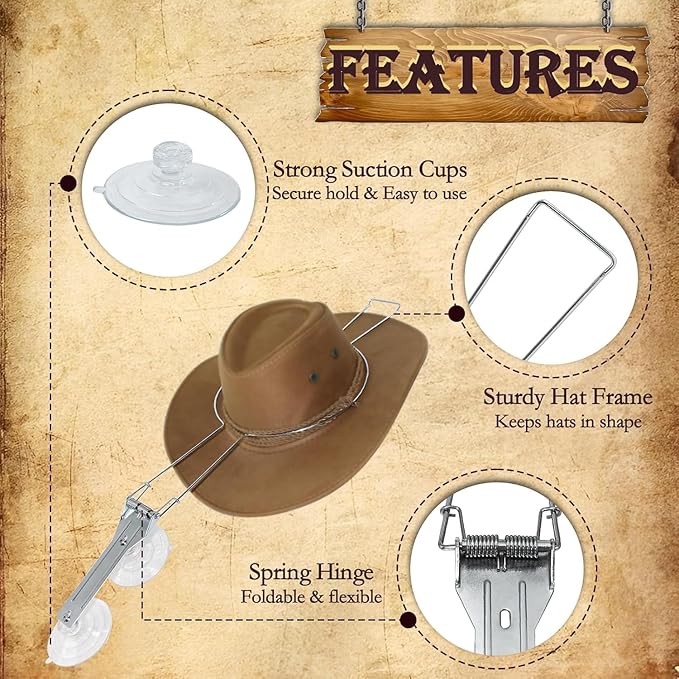 Car Hat Holder for Truck SUV – Suction Cup Cowboy Hat Rack for Car Windshield, Stainless Steel Hat Hanger Keeps Hats Shape, Vehicle Hat Organizer for Travel, Road Trips & Daily Commute