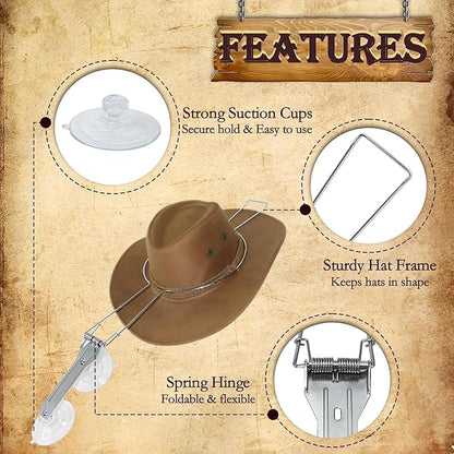 Car Hat Holder for Truck SUV – Suction Cup Cowboy Hat Rack for Car Windshield, Stainless Steel Hat Hanger Keeps Hats Shape, Vehicle Hat Organizer for Travel, Road Trips & Daily Commute