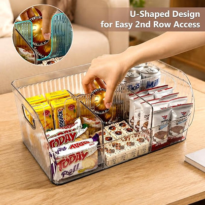 Set of 3 Pantry Organizers and Storage Bins with Removable Dividers - Clear Plastic Storage Box for Cabinet, Kitchen, Fridge, Bathroom, Home Organization Food Containers, Large Medium Small