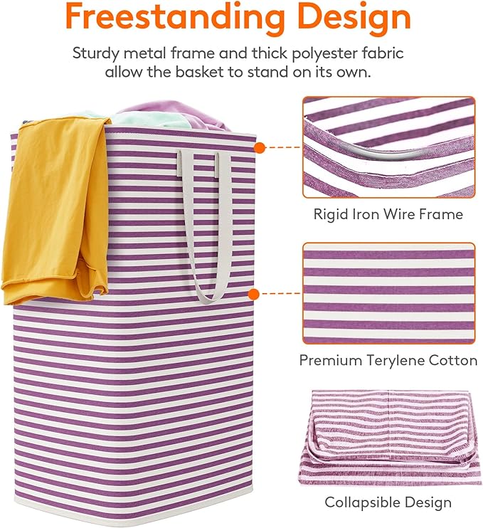Lifewit 2 Pack Laundry Basket 80L Each, Collapsible Clothes Hamper with Reinforced Handles, Freestanding Waterproof Design for Bedroom and Laundry Room, Purple 160L Total
