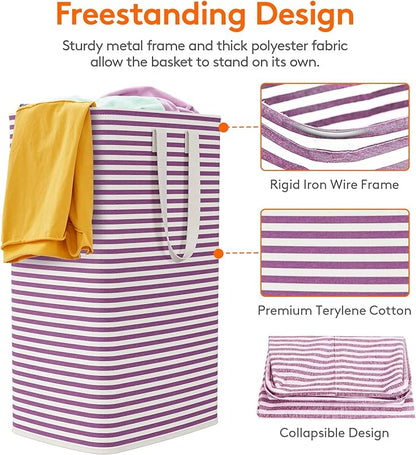 Lifewit 2 Pack Laundry Basket 80L Each, Collapsible Clothes Hamper with Reinforced Handles, Freestanding Waterproof Design for Bedroom and Laundry Room, Purple 160L Total