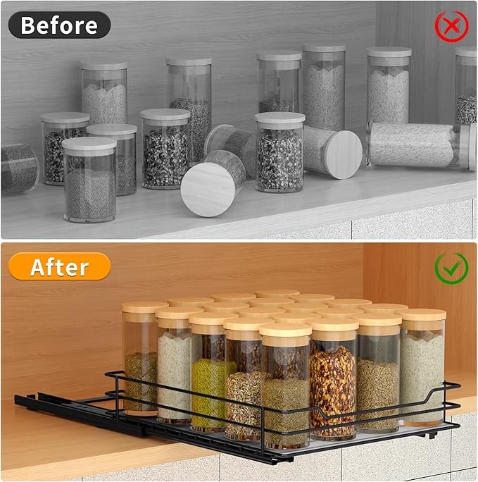 BOIVSHI Pull Out Spice Rack Organizer for Cabinet, Heavy Duty Slide Out Spice Rack Organizer for Kitchen Cabinets and Pantry, Fits Spices, Sauces, Canned Food (8.5''Wx10.5''Dx2.5''H)