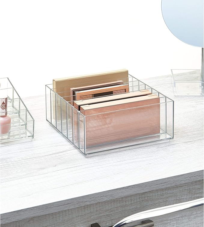 iDesign 42870 Clarity BPA-Free Plastic Divided Wide Makeup Palette Organizer, 8.1" x 8.1" x 3.7"