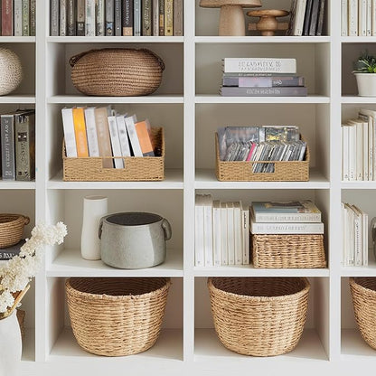 StorageWorks Pantry Baskets for Organizing, Paper Rope Storage Baskets for Shelves with Built-in Handles, Pantry Organizers and Storage, Natural, Set of 2 (Large and Medium)