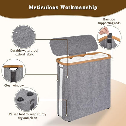 Toilet Paper Storage Basket with Lid - The Ultimate Bathroom Organizer, Free Standing Toilet Paper Holder for Up to 12 Mega Rolls, Toilet Tissue Storage Bin with Handle for RV Closet, Grey