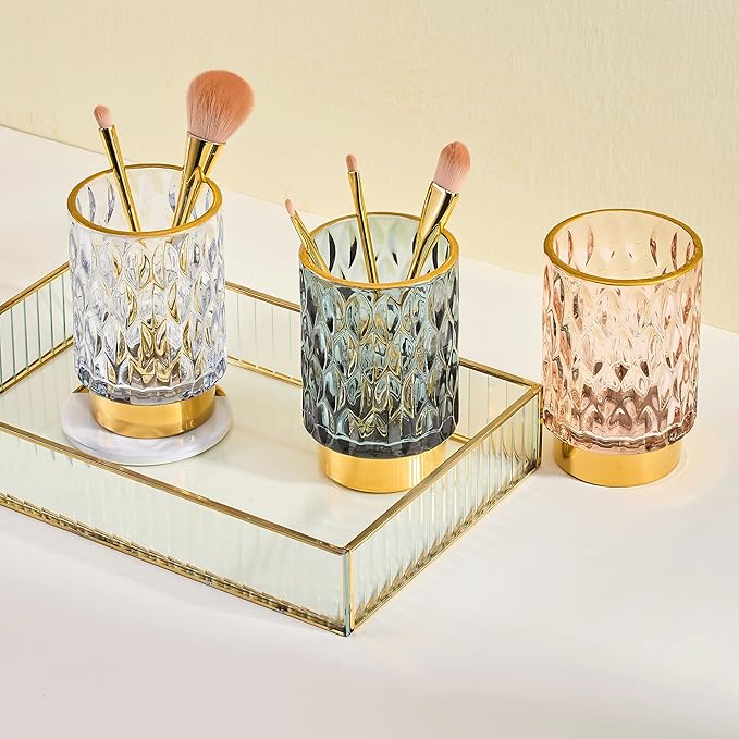 Makeup Brush Holder Organizer,Toothbrush Holders,Desk Pen Pencil Holder,Multifunctional Vintage Glass Brush Cup（A39-7-US）