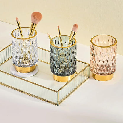 Makeup Brush Holder Organizer,Toothbrush Holders,Desk Pen Pencil Holder,Multifunctional Vintage Glass Brush Cup（A39-7-US）
