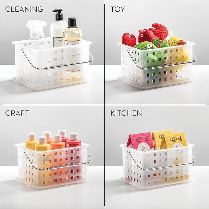 iDesign Small Shower Caddy with Handle, Portable Shower Organizer for Dorm or Bathroom, Clear Frost