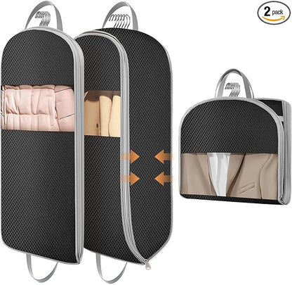 DIMJ Garment Bags for Hanging Clothes 10" Gusseted, Space Saving Compression Suit Bag Travel with Handles Window, Washable Carry Clothing Storage Cover for Dress, Coats, Jacket, Shirts,43" 2 Pack