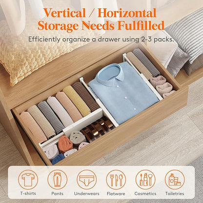 Lifewit 14 Pack Drawer Dividers 4" High 28-43.5cm/11-17" Adjustable Drawer Organizer for Clothes/Utensils, Expandable Drawer Separator in Dresser/Kitchen/Bedroom/Office Organization & Storage Beige