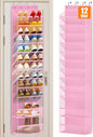 MISSLO 12 Tier Over the Door Shoe Organizer Breathable Mesh Hanging Shoe Rack for Closet Storage Shoe Holder for Door Fit 24 Pairs Sandals, Heels, Boots (Pink)