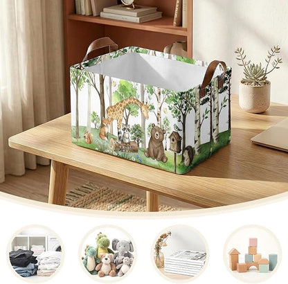 3 Pack Woodland Storage Baskets for Gifts Safari Animal Empty Large Collapsible Toy Storage Bins Box Woodland Canvas Baskets Organizer with Handles Nursery Decor Laundry Basket for Shelves Closet
