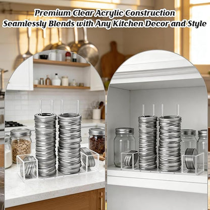2-In-1 Mason Jar Lid Organizer, Acrylic Lid Storage Organizer for Regular & Wide Mason/Canning Lids, Holds 14 of Each Size, Canning Rack for Cabinet, Countertop & Pantry