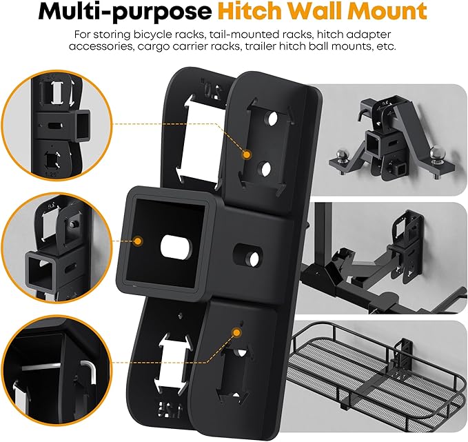 Wall Mount Hitch Receiver 2 Inch, 400LB Trailer Hitch Wall Mount Storage, Bike Rack Hitch Wall Mount Vertical, Wall Mounted Trailer Hitch Receiver Rack Stash for Bicycle Ski Cargo Storage Organizer