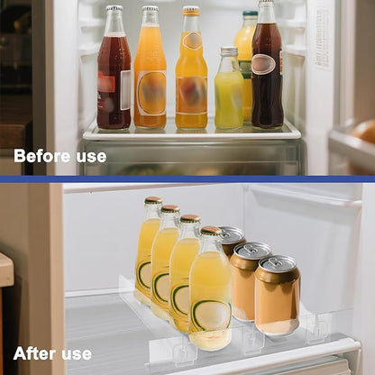Drink Organizer for Fridge, Adjustable Acrylic Beverage Dispenser with Dividers for Cans (6Pack)