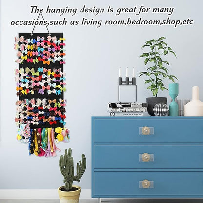 Hair Accessory Organizer - Hanging Holder for Girls' Headbands, Hair Clips, Ties, Scrunchies (Black)