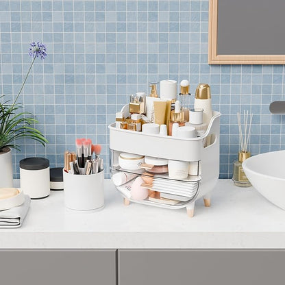 Yieach White Make up Organizers for Counter,Vanity and Dresser,Bathroom Makeup Organizer Countertop,Large Makeup Storage Organizer for Hair Tool,Beauty Products,Skin Care and Cosmetic Display Cases