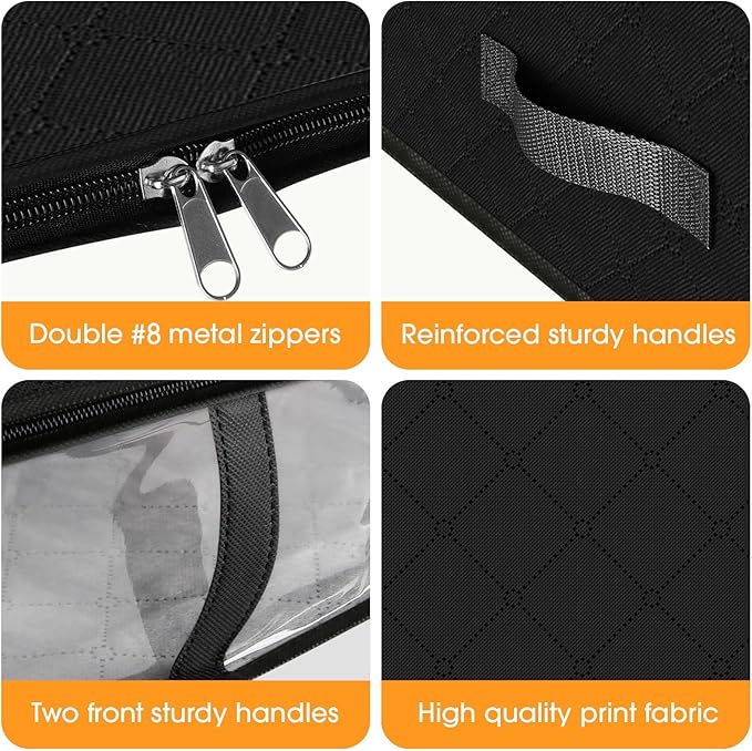 StorageRight Under Bed Storage Bins, 3-Pack 40L Foldable Fabric Storage Bags with Transparent Window, Breathable Organizer for Clothes/Blanket/Comforter/Quiltr, Black