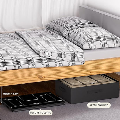 CYhom 3Pcs Under Bed Storage Bins with Metal Frame - Shoe Organizer for Closet with Clear Cover Oxford Fabric Sturdy Underbed Container Foldable Stackable Clothes Organizer (Black, 23.5x15.7x6.3)